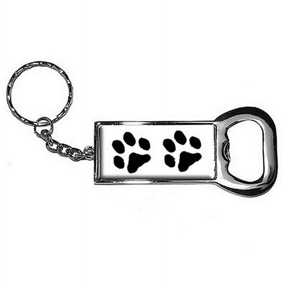 Paw Prints Black Keychain Key Chain Ring Bottle Bottlecap Opener