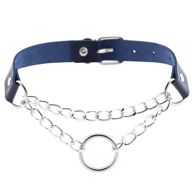 Collar de clavícula con círculo de Metal de PU con personalidad de moda, joyería para mujer (azul oscuro)