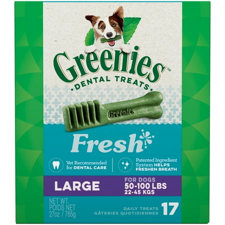 GREENIES Large Natural Dog Dental Care Chews Oral Health Dog Treats Fresh Flavor, 27 oz. Pack (17 Treats)
