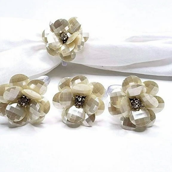 Set Of 4 - Pearl Delicate Flower Napkin Rings