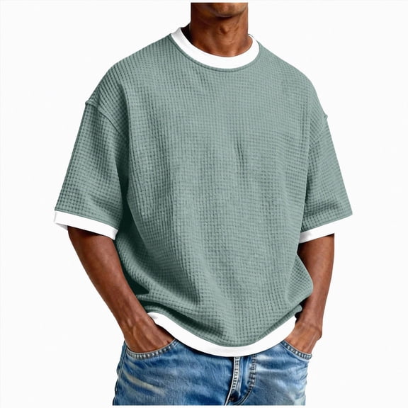 TAmten Men's Casual Drop Shoulder Short Sleeve T Shirt Light Green,S
