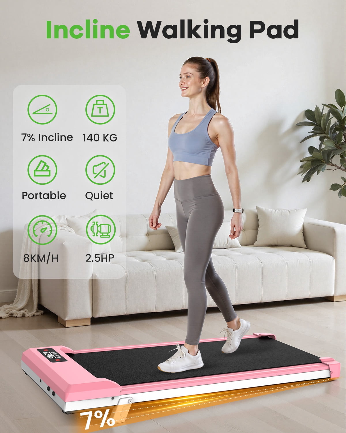 Evitormill  Walking Pad, Under Desk Treadmill, Compact Walking Pad for Home & Office, 2.5HP Quiet Motor, 33.5'' Running Belt, Supports 265 Lbs (Pink)