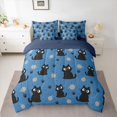 thumbnail image 3 of Manfei Cartoon Cat Twin Bedding, Kitten Paw Print Bedding Comforter Set, Deep Blue, Blue Reversible, 7 Pieces, 3 of 6