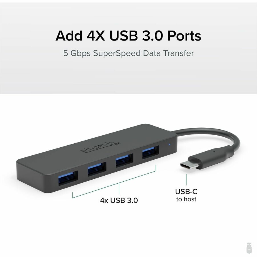 Plugable USB C to USB Adapter Hub, 4 Port USB 3.0 Hub, USB Splitter for Laptop, Compatible with Windows, MacBook Pro/Air, iPad Pro, Surface Pro, Chromebook, Linux, Android, Charging Not Supported