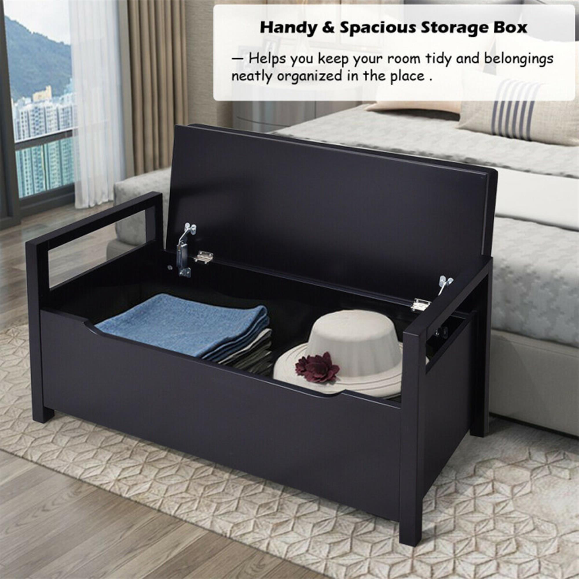 Demi Bonn 34" Storage Bench with Cushion, Lift-Top Toy Storage Organizer Trunk with 2 Safety Hinges, Wood Storage Box Chest for Bedroom, Entryway, Living Room, Black