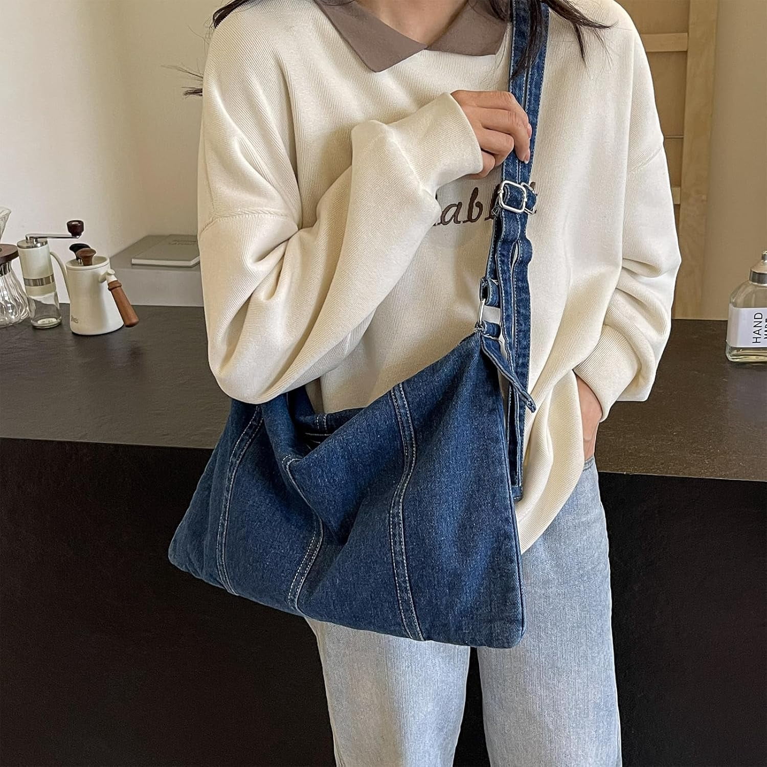 CoCoMangos Denim Purse, Denim Bags for Women Jean Purse Trendy Denim Crossbody Handbags