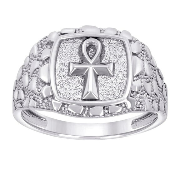 925 Sterling Silver Mens Nugget Egyptian Ankh Cross Religious Ring 14.9x14.9mm Wide Size 10 Ring for Men