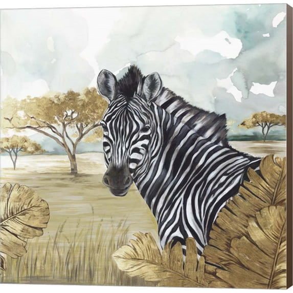 Golden Zebras by Eva Watts, Canvas Wall Art, 24W x 24H