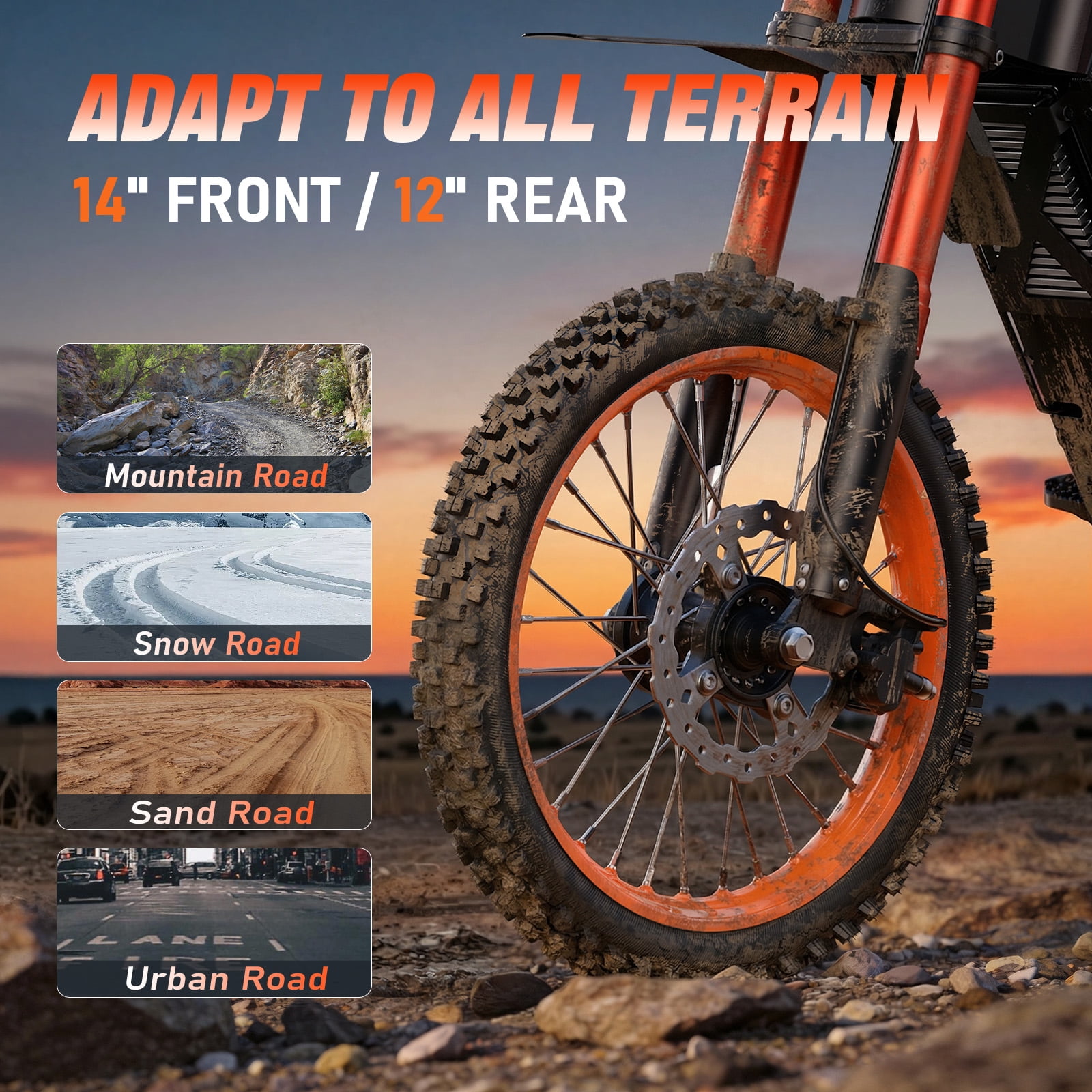 Electric Dirt Bike, 2000W, 34.2MPH & 28 Miles, 48V/20.8AH Removable Battery, 14"/12" Tire, Hydraulic Brakes & Full Suspension, Mountain Off-Road E Dirt Bike