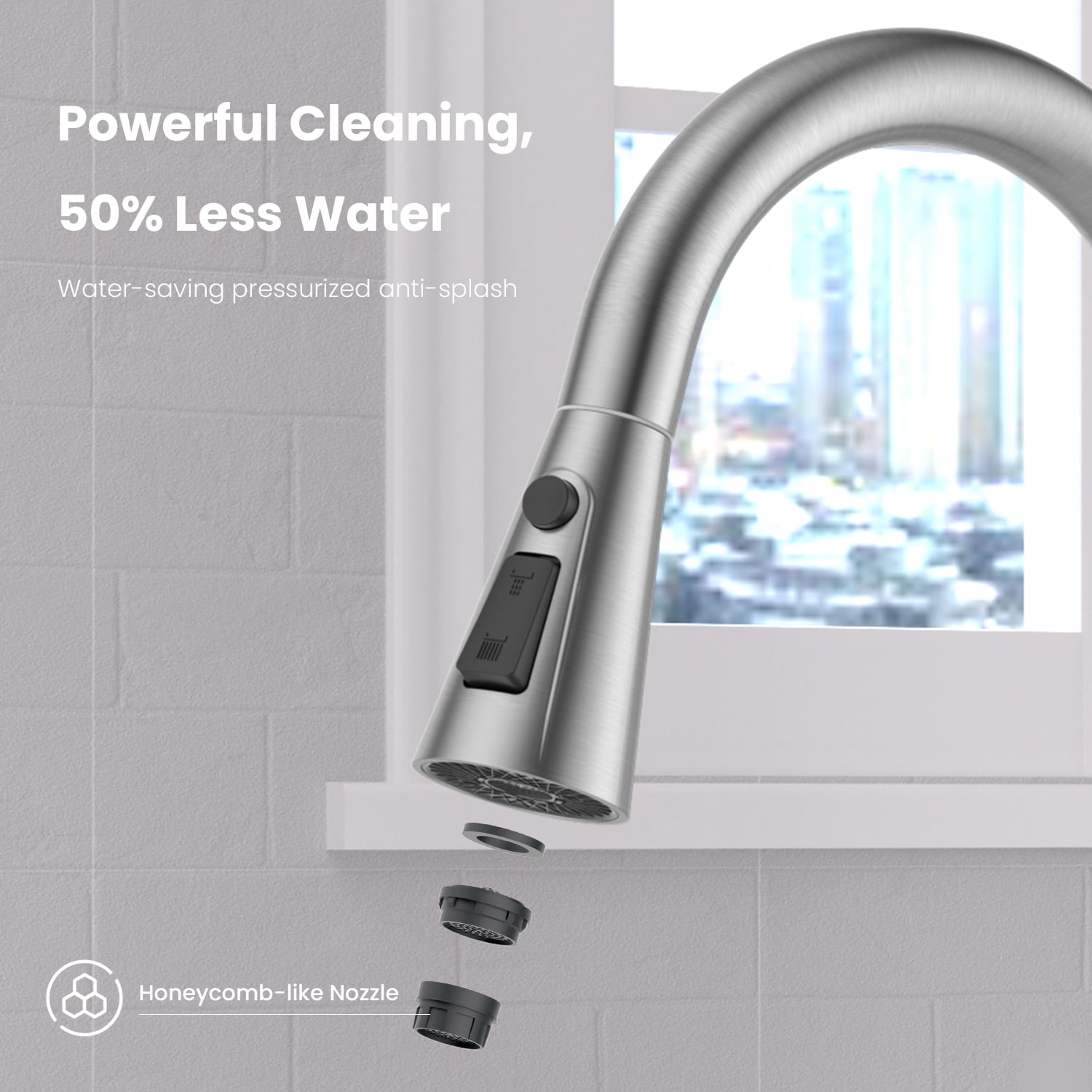 APPASO Kitchen Faucet with Water Filter, Pull Out 3 Way Sink Faucets with Sprayer, High Arch 2 Handle Faucet with Water Purifier - 3 in 1 Faucet Brushed Nickel (Without Water Filtration Device)