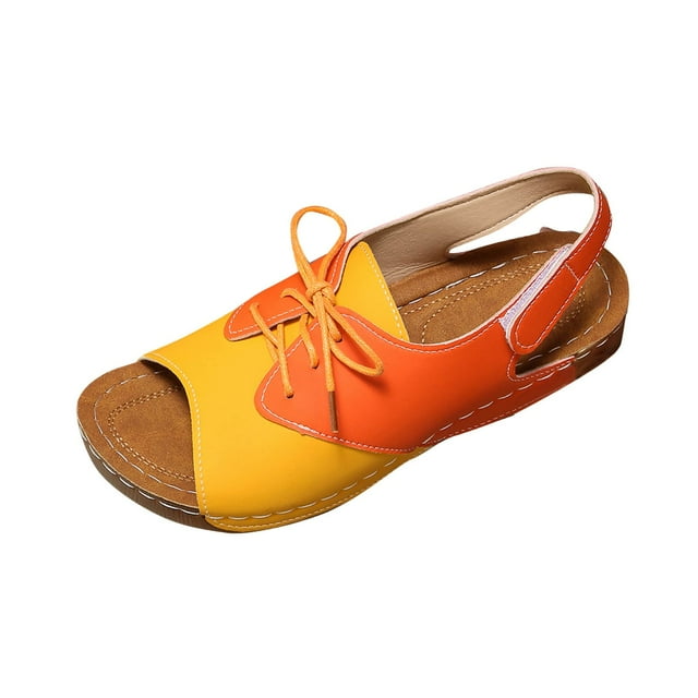 SEAOPEN Deals Rhinestone Sparkly Slide Sandals,Summer Strappy Flat Slip on Sandals Cross Strap Open Toe Summer Flat Shoes Yellow Size 9