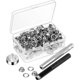 thumbnail image 1 of Punzón de ojales, 100 juegos de ojales, ojales, 3 piezas, juego de herramientas de instalación, ideal para proyectos de bricolaje, bolsas de ropa, bolsas de lona (plata) Feliz Sencillez, 1 of 5