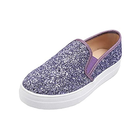

Feversole Women s Fashion Slip-On Sneaker Casual Platform Loafers Glitter Lavender Size 7.5 M US