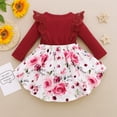 thumbnail image 4 of 6 Months Baby Girls Dress 12 Months Girls Long Sleeve Dress Flower Print Infant Girls Round Neck Floral Dress Red, 4 of 9