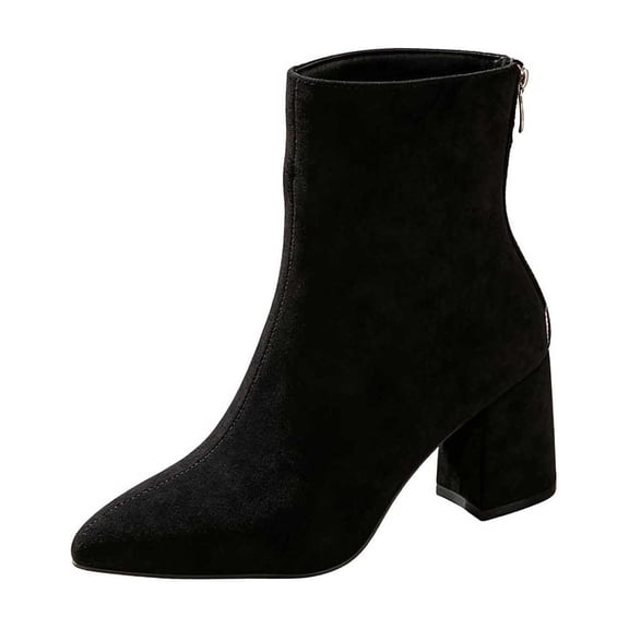 HAPIMO Women Ankle Boots Pointed Toe Block Heel Rear Zip Suede‑like Upper Footwear For Office Working And Casual Night Out Sessions Black 36
