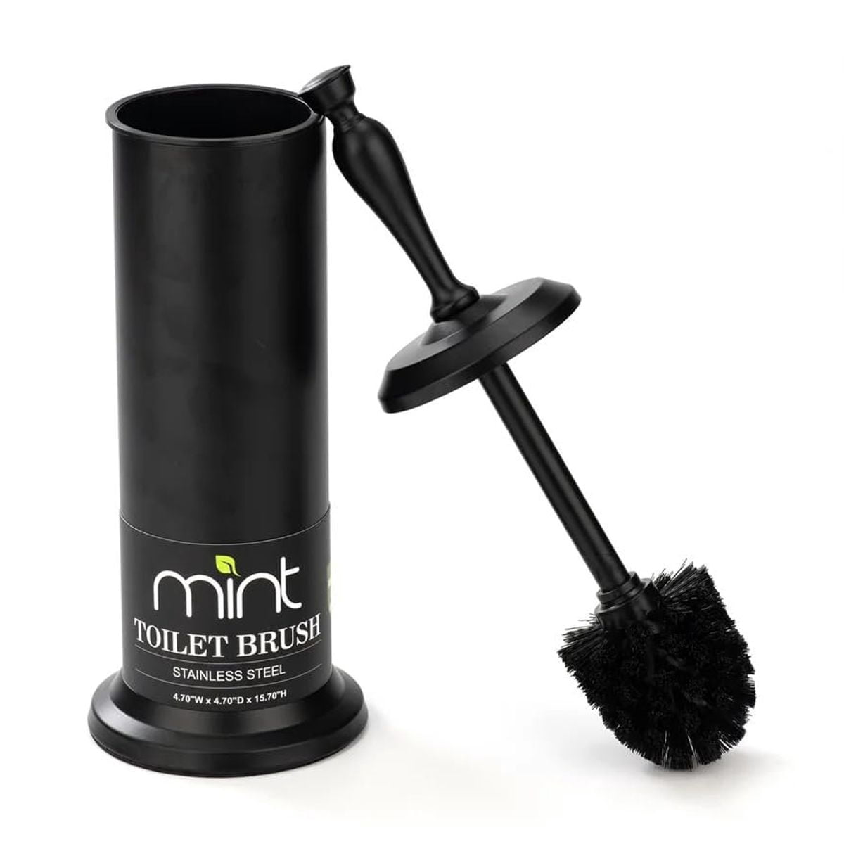 J&V TEXTILES Toilet Brush, Toilet Bowl Brush with Extra Long Handle Durable Bristles Toilet Scrubber and Covered Holder for Toilet Brush Set for Bathroom Cleaning Matte Black