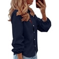 thumbnail image 2 of Women's V Neck Loose Fit Tops Shirts Blouses Solid Color Long Sleeve Casual Daily Wear Business Casual Work Office Fashion Essential Gift for Women | CSEONE,Navy L, 2 of 9