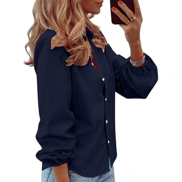 TaTaai Ladies Loose Solid Color V Neck Long Sleeve Ruffle Blouse Soft Lightweight Breathable Casual Fashion Shirt Plus Size Women Daily Basic Top Gift