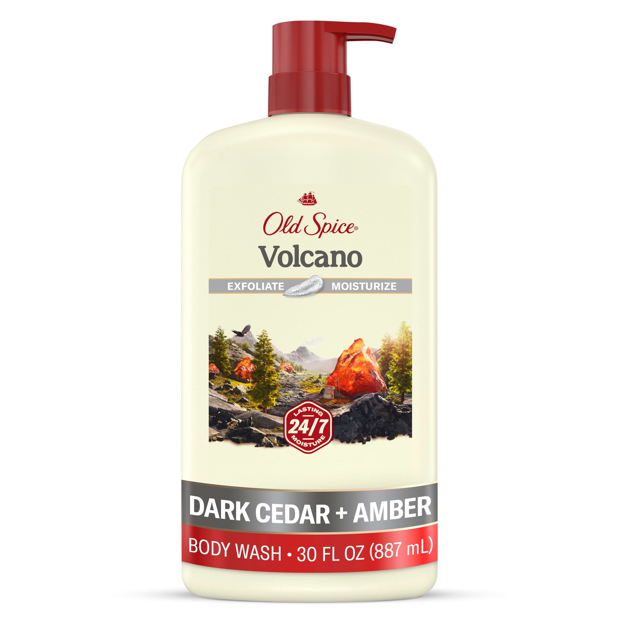 Old Spice Men's Body Wash for Men, Volcano Scent, 24/7 Shower Fresh, Exfoliation, 30 fl oz