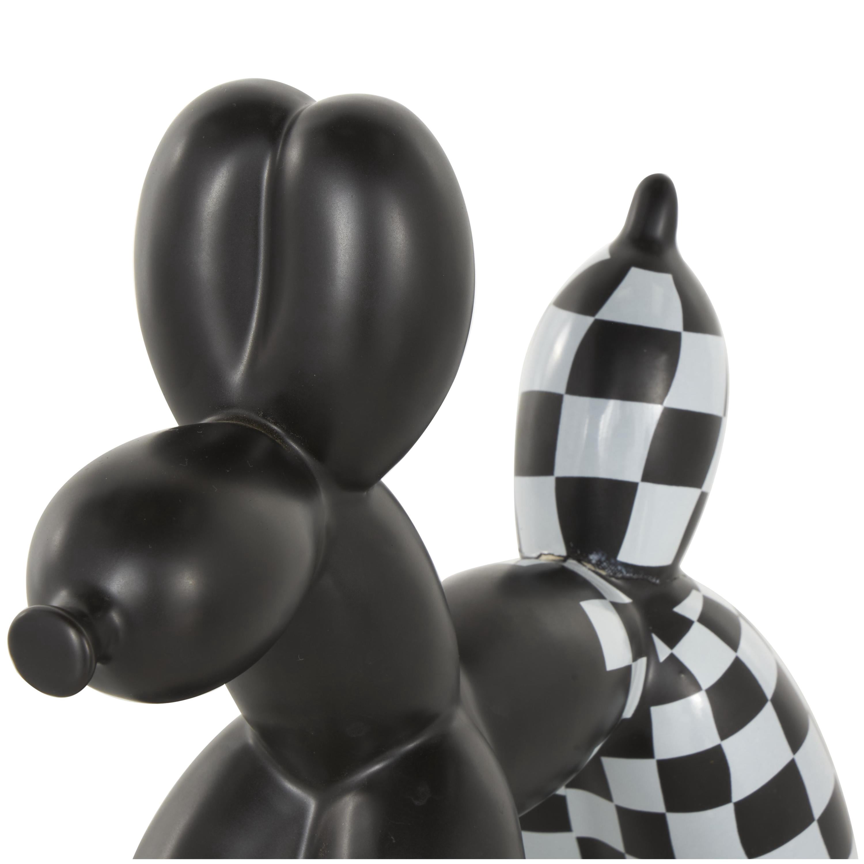 9", 7"H Black Ceramic Balloon Dog Sculpture with Checkered Accents, by DecMode (2 Count)