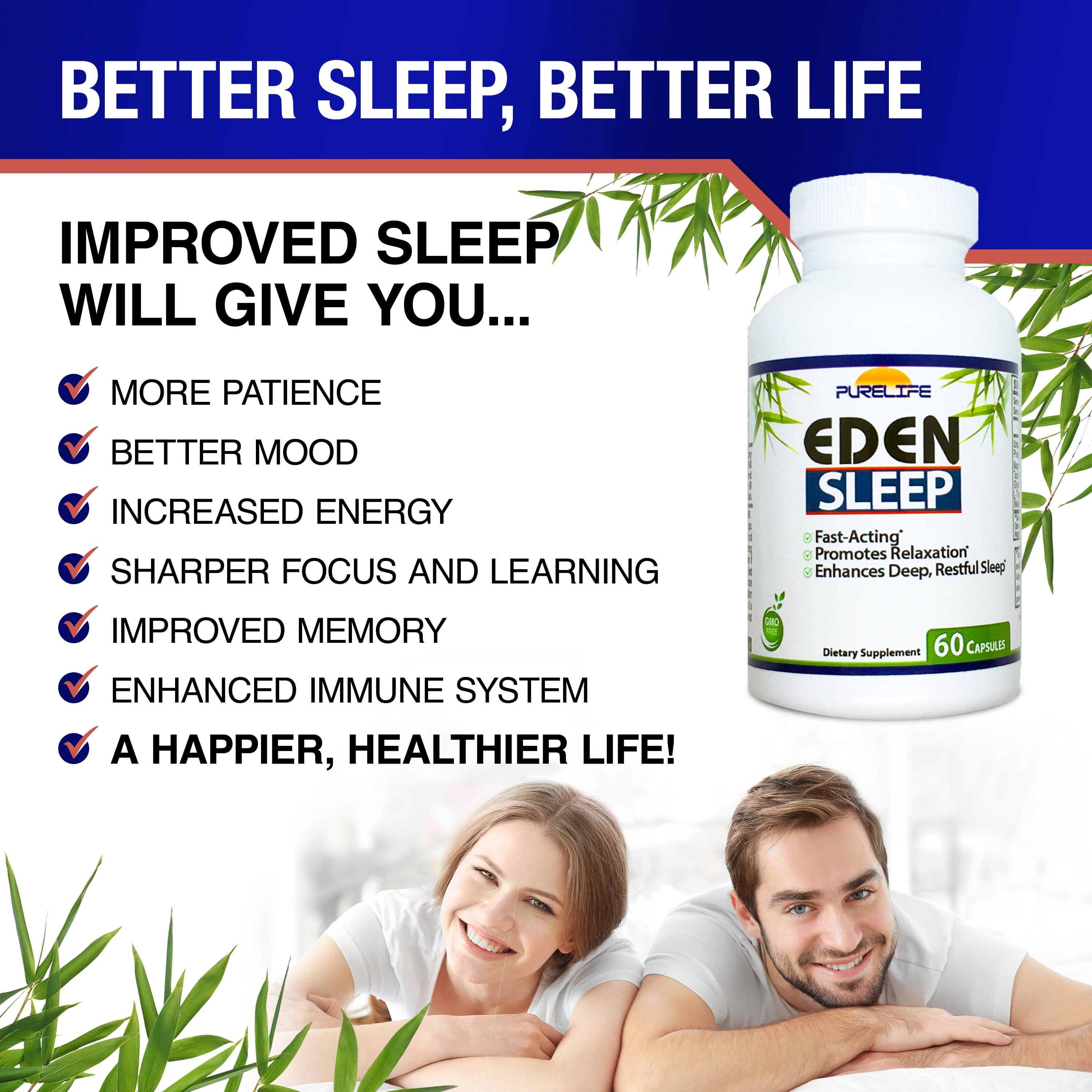 PureLife Eden Sleep Support, Fast and Restful Sleep (60 Capsules)
