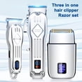 thumbnail image 4 of Men Hair Clipper Kit 3 in 1 Cordless Haircut Set Electric Shaver Beard Trimmer Stainless Steel Blades LCD Display USB Charging Cables Razor, 4 of 8