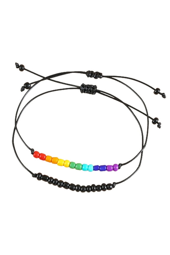2Set Rainbow Pride Bracelets LGBT Bracelets Beaded Gay Pride Bracelet for Women Friendship Bracelets - black