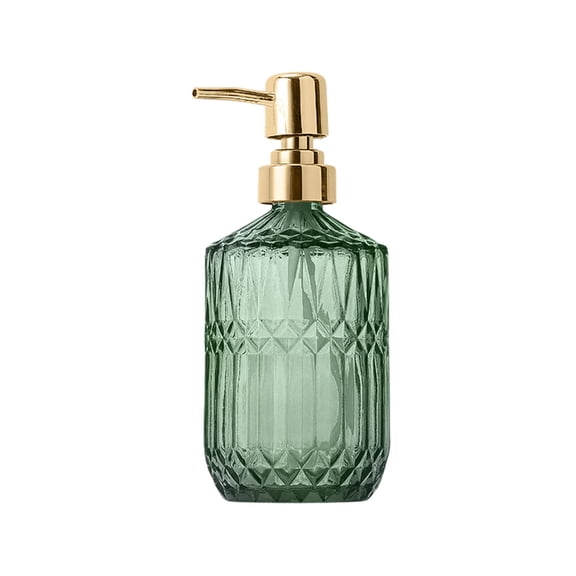 1Pc Glass Soap Dispenser with Golden Pump, Refillable Bathroom soap Dispenser with Thick Glass, Clear Kitchen Soap Dispenser for Dish Soap, Hand soap, Lotion (Green)