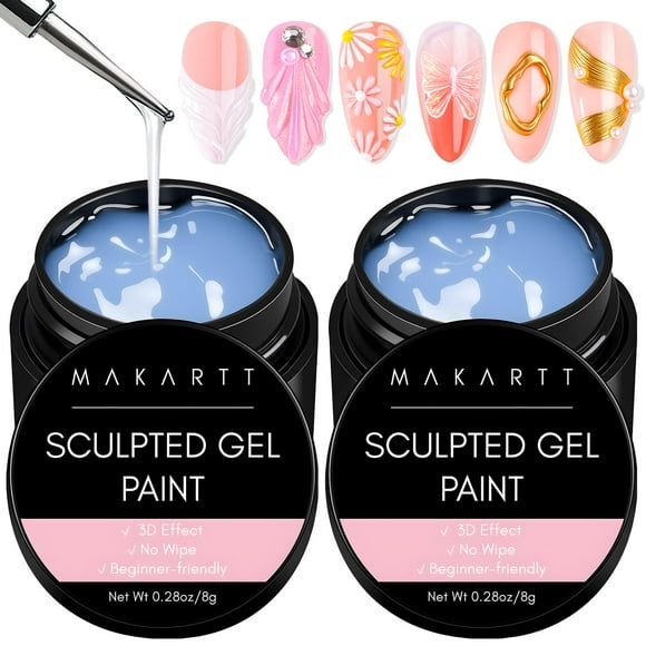 Gel para uñas Makartt 3D transparente para esculpir uñas, 8 ml x 2