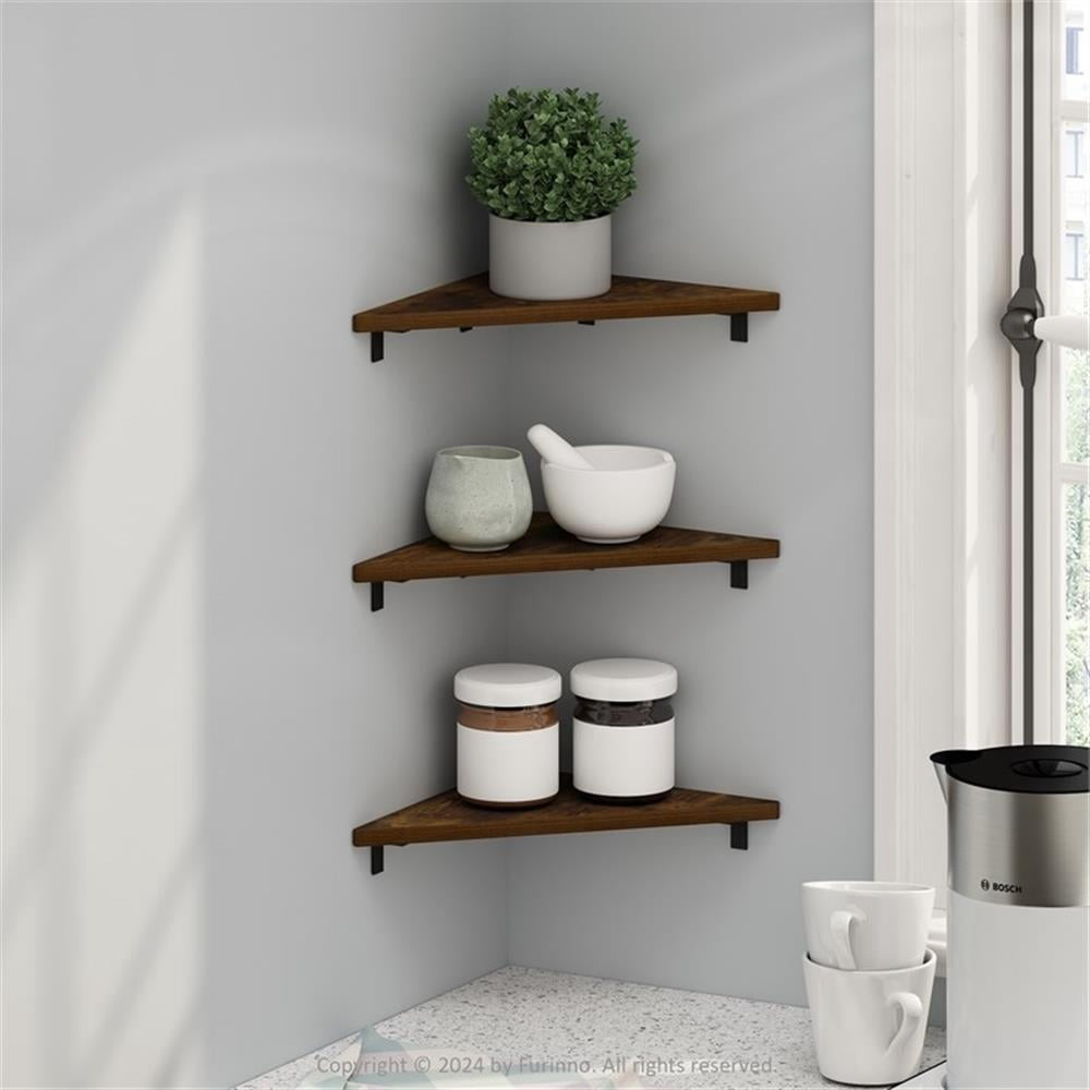 Pemberly Row Triangle Corner Floating Shelves in Wall Mount Display Set of 3
