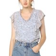 thumbnail image 1 of Unique Bargains Blouse à Volants pour Femmes Florale Décontractée Col en V Manches Courtes, 1 of 6