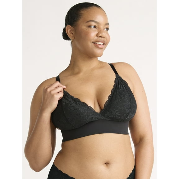 Joyspun Women's Micro and Lace Bralette, Sizes S-3XL