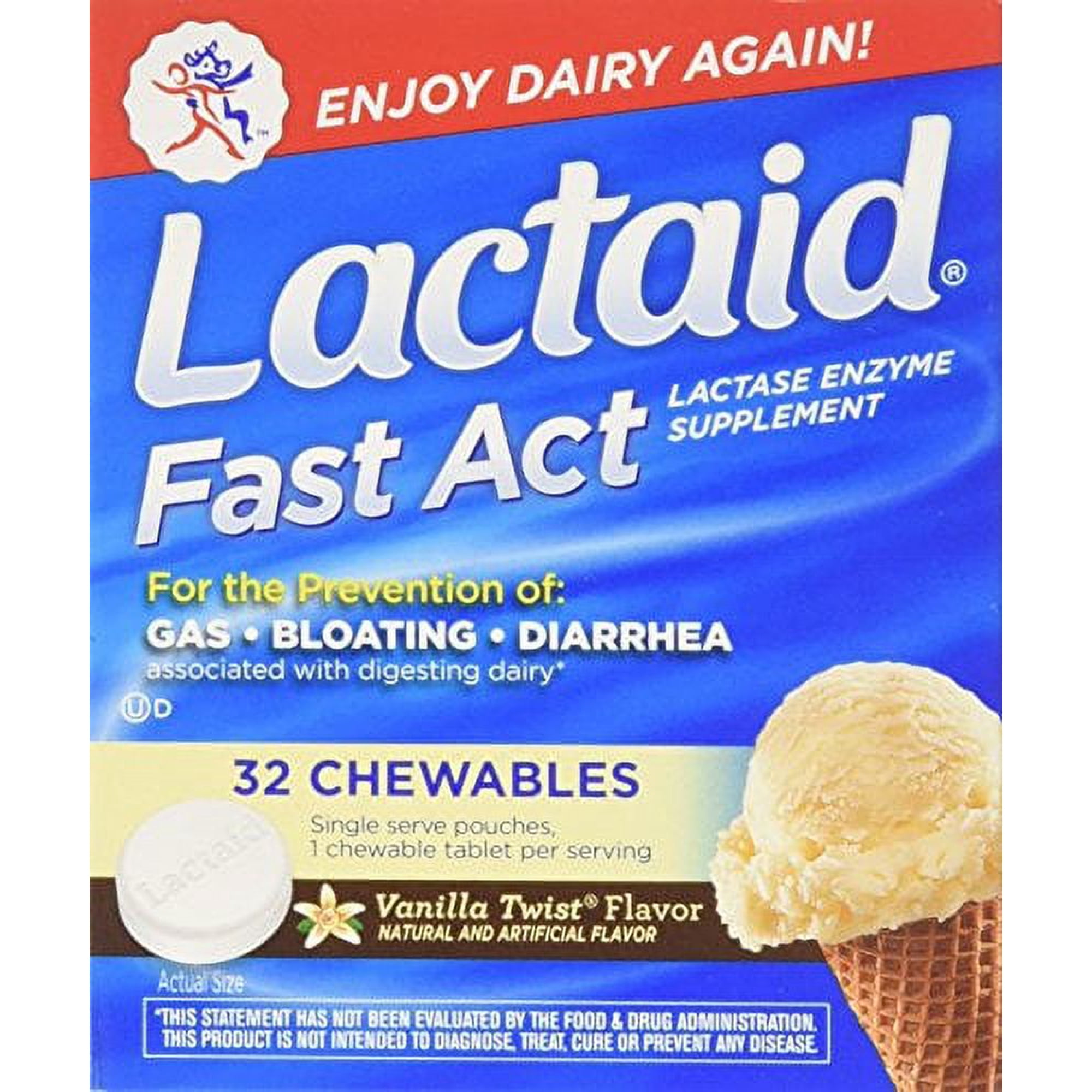 Lactacid Fast Act Lactose Vanilla Chewable w/ Lactase Enzymes, 32ct, 4-Pack