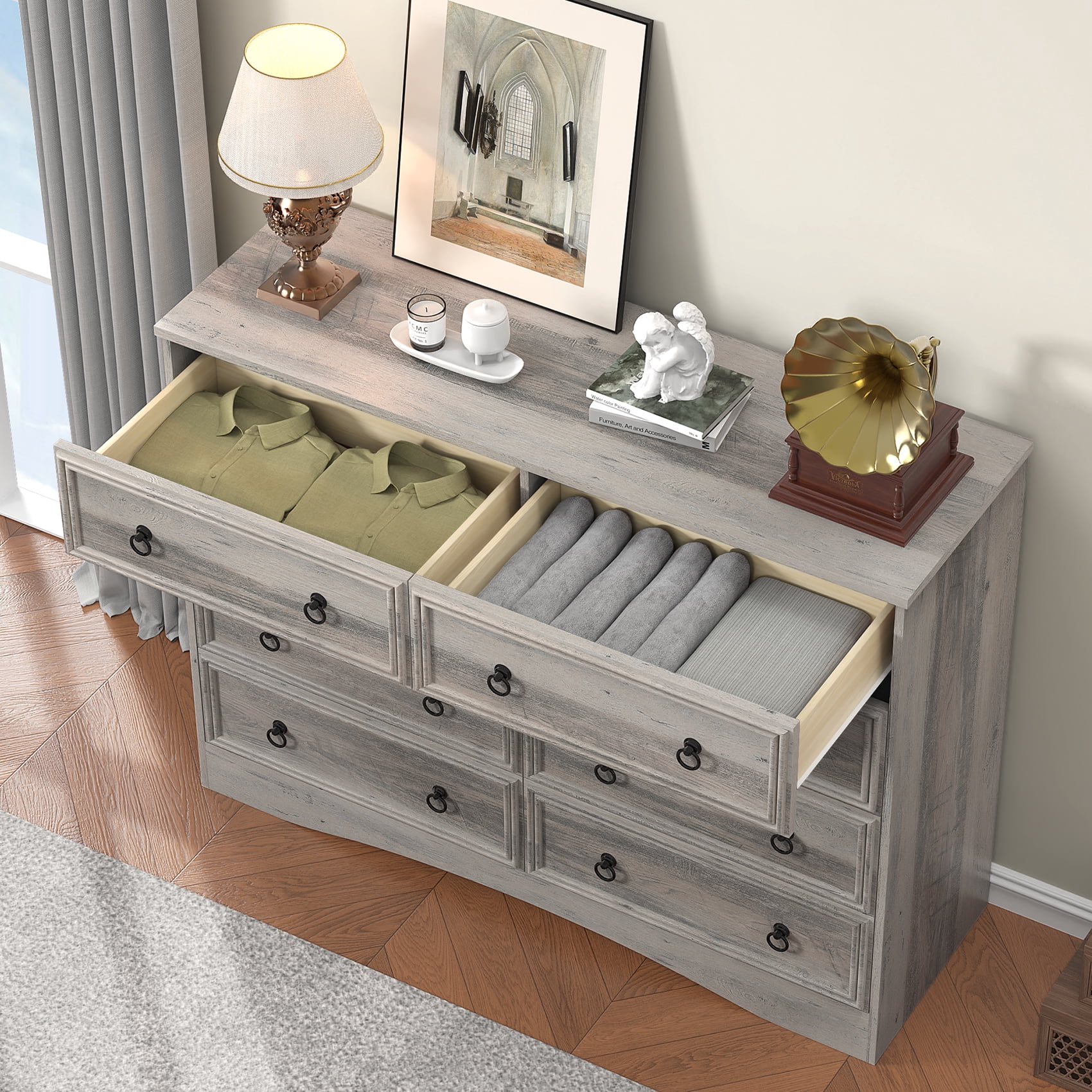 Frmobepts 8 Drawer Dresser for Bedroom, Dresser TV Stand, Chest of Drawers for Storage and Organization, Gray