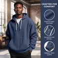 thumbnail image 4 of Homeyce Mens Hoodies Pullover Quarter Zip Casaul Long Sleeve Drawstring Waffle Knit Hooded Sweatshirt with Pocket,Blue 3XL, 4 of 5