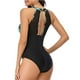 thumbnail image 2 of Gibobby Trajes de Baño Mujer Neck Ruched Women Mesh V Escote uno Pieza Alta Monokini Swimwear Swimswear Tankinis Set(Verde,G), 2 of 5
