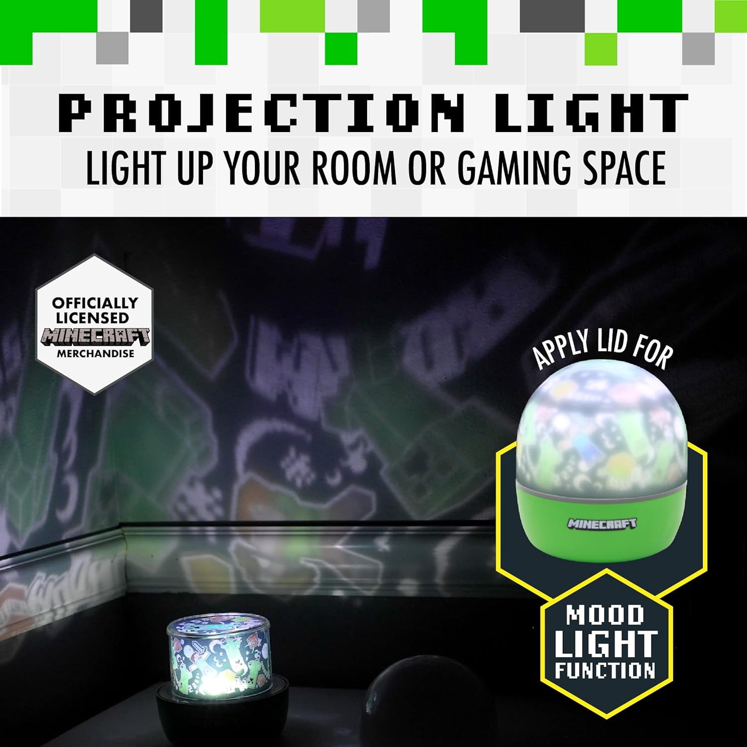 Minecraft Projection Light - Officially Licensed Interchangeable Scenes, Color Phasing Modes, Creeper Night Light & Decoration for Walls & Ceiling, Gift for Gamers | Paladone