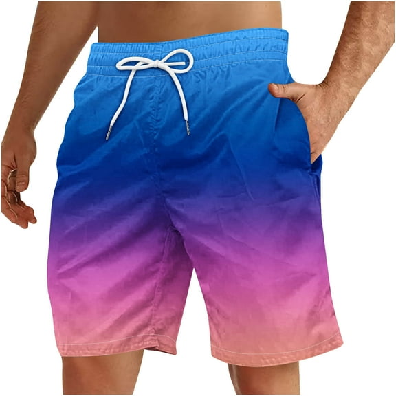 Dovford Men's Gradient Color Swim Trunks Summer Board Shorts Quick-Dry Beach Shorts Drawstring Swimsuit