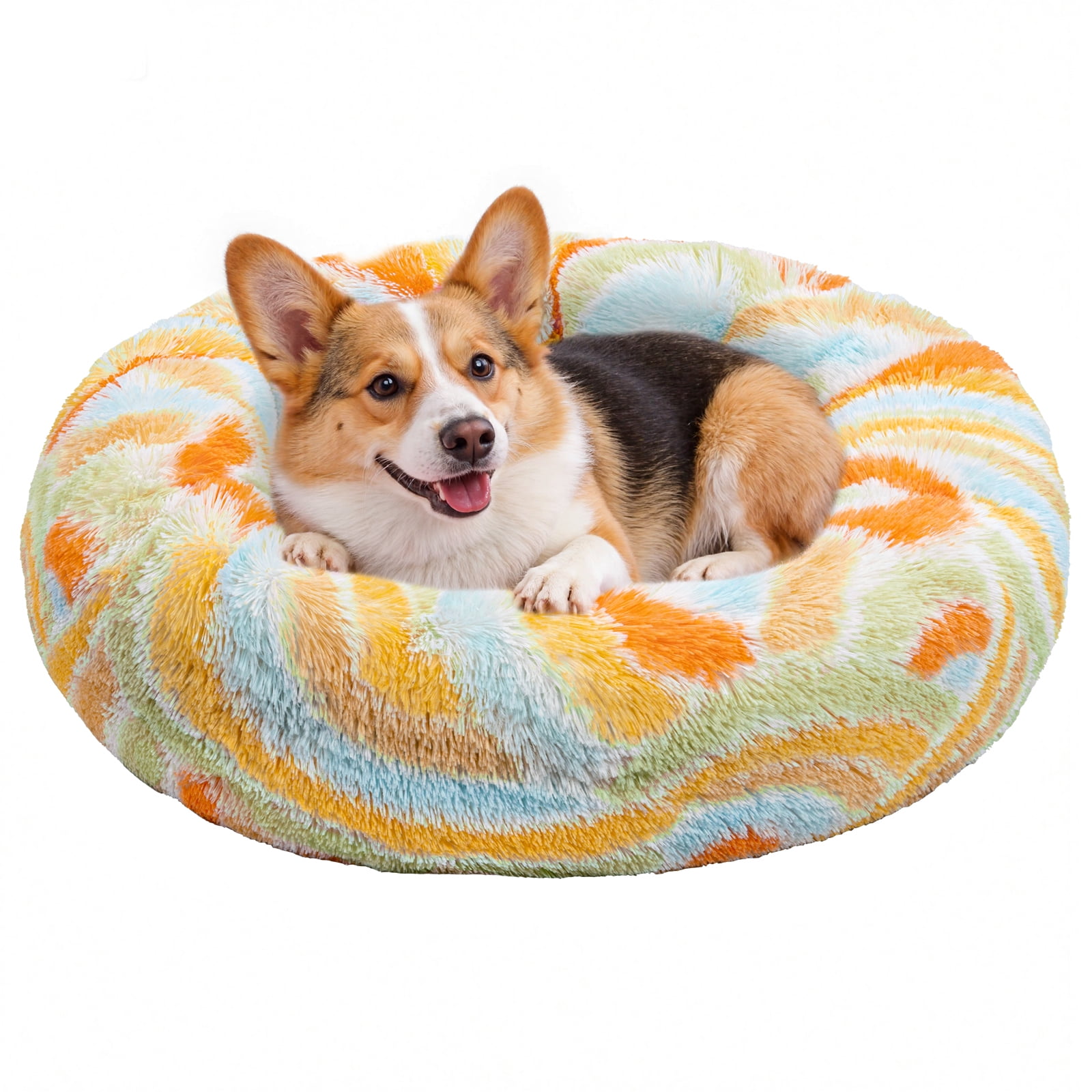 Vaukki 30"Dog Bed with Non Slip Bottom,Soft Warm Faux Fur Pet Bed,Comfortable Donut Round Plush Dog and Cats Beds,Orange