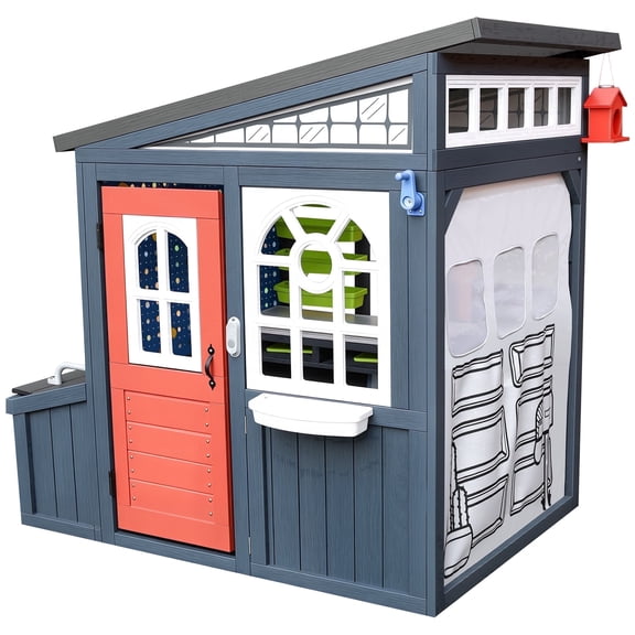 COCLUB Outdoor Playhouse for Kids, Wodden Playhouse w/ Workbench, Tools & Storage Accessories, STEM Educational Outdoor Toys Gift for Boys Girls Ages 3-8