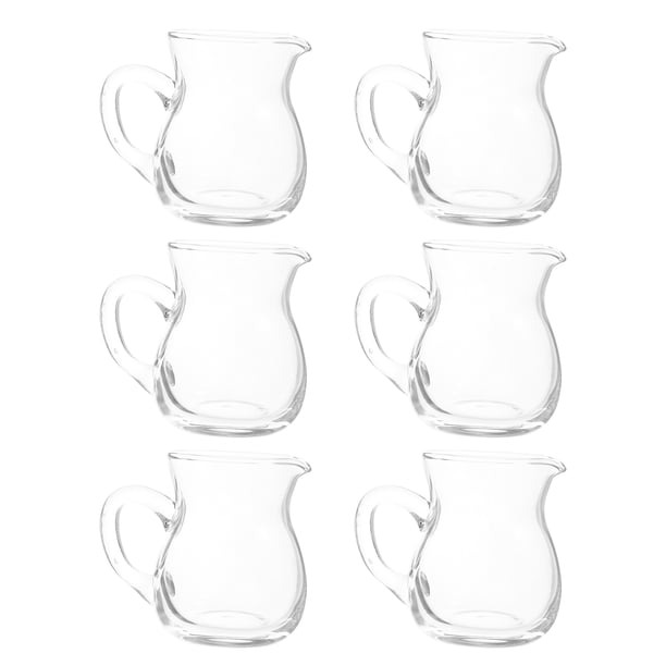 Dispensador de crema de vidrio (6 unidades): Mini jarra de 100 ml con asa para té, jarabe y crema. Dispensador transparente de leche y café para oficina, hogar y viajes.