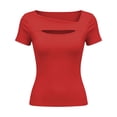 thumbnail image 5 of ClodeEU Women's Square Neck Cutout Short Sleeve T-Shirt,Casual Solid Color Slim Fit Blouse Red,Women's Plus S, 5 of 7