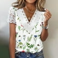 thumbnail image 1 of EGNMCR T-Shirts pour Femmes Femmes Mode Été Pli Imprimé Régulier Femmes Manches Courtes Col en V Bouton Haut, 1 of 5