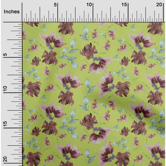 oneOone Viscose Jersey Lime Fabric Flower & Leaves Watercolor Fabric For Sewing Printed Craft Fabric By The Yard 60 Inch Wide