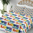 thumbnail image 3 of Ambesonne Emoji Fitted & Top Sheet Set with Shams, Modern Love Wins Funny Faces, White and Multicolor, 3 of 5