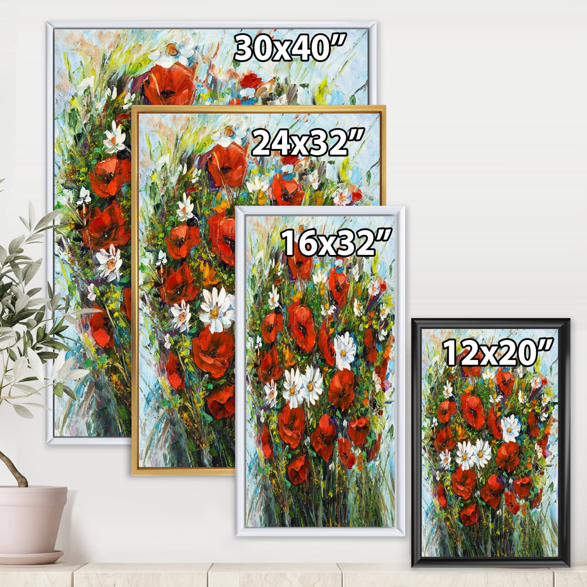 Designart 'Bouquet Of White and Red Wildflowers' Traditional Framed Canvas Wall Art Print