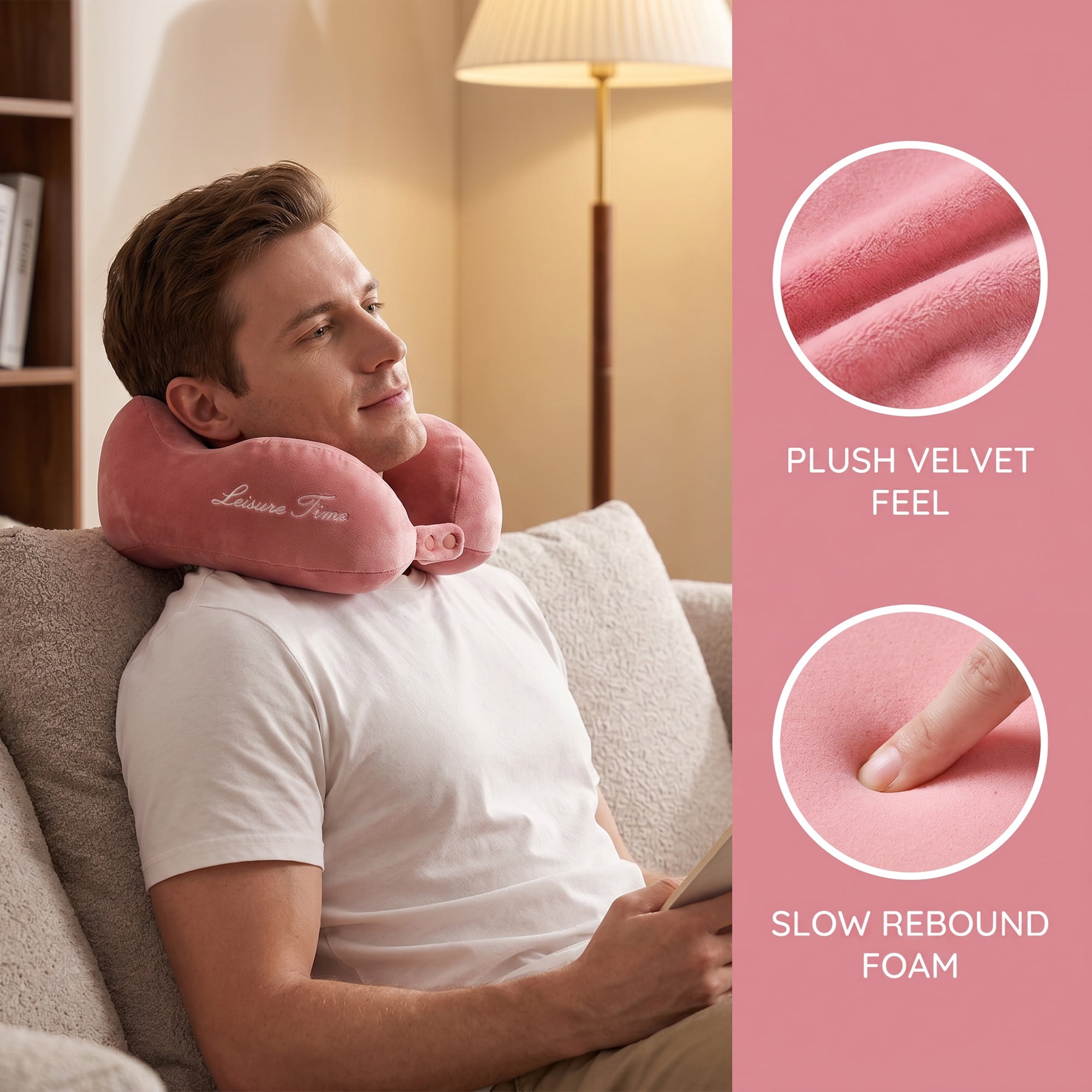Unique Bargains PP Cotton U Shape Neck Pillow with Earplugs and Eye Mask Pink 11"x10"x4"