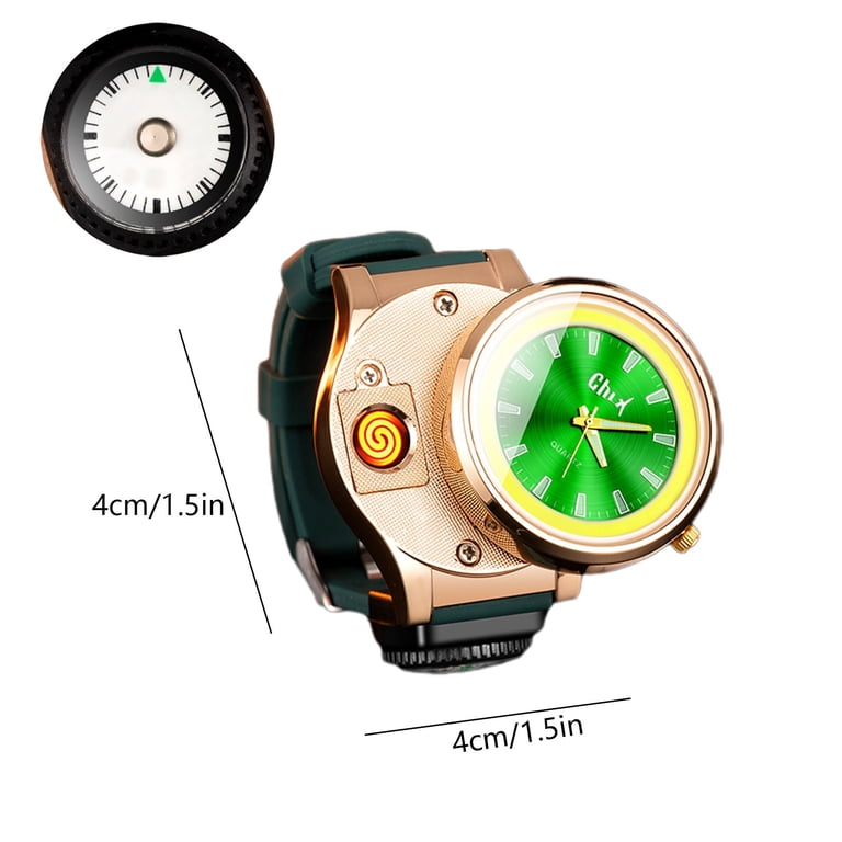 Latrodar Electronic Rechargeable Lighter Watch Type-C Rechargeable Lighter  Outdoor Windproof Tungsten Lighter Watch Green Creative 3.2x1.2 Inch