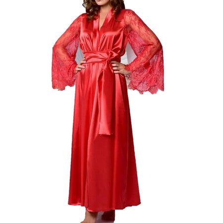 suanret Women Sexy Sleepwear Nightgown Satin Silk Babydoll Lace Robes Sleep Dress Skirt