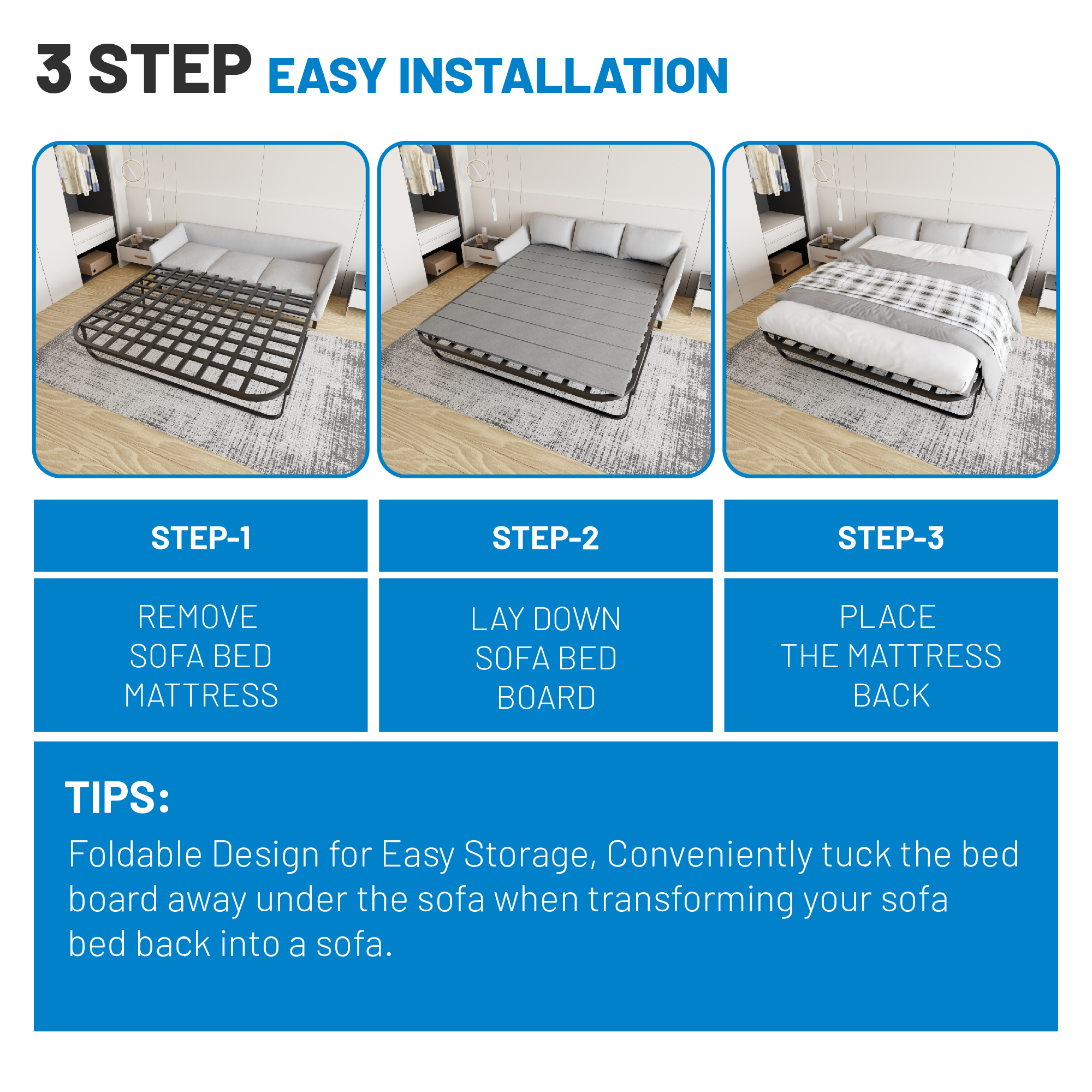Continental Sleep, Heavy Duty Sleeper Sofa Support Slats, 63" x 35.5" Wood Base to Fix Sagging Seats, Reinforced Under Cushion Panel for Sofas and Bed Support, Pull Out Couch Mattress Board